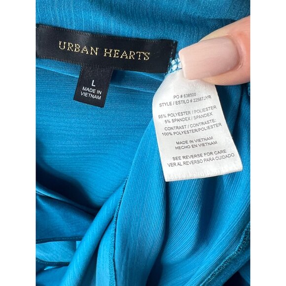 Urban Hearts Unique Teal Ruffled & Keyhole Mock Neck Short Sleeve Blouse - Picture 12 of 14